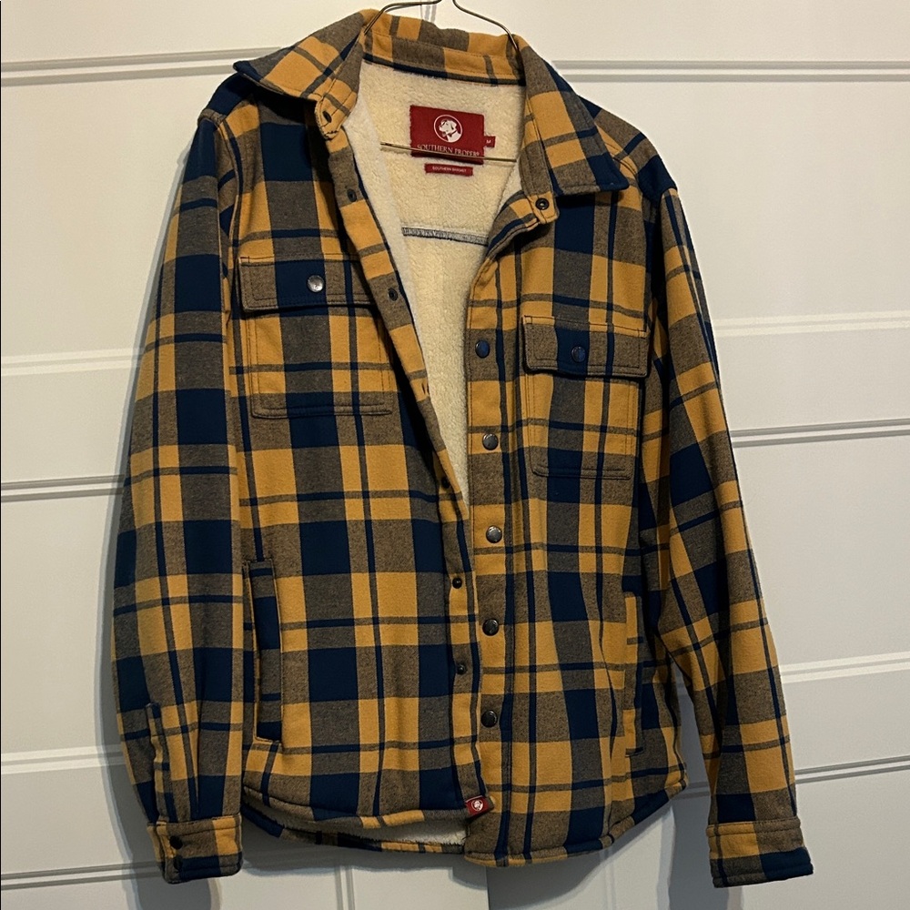 Southern Proper Men's Yellow and Navy Plaid Shirt Jacket